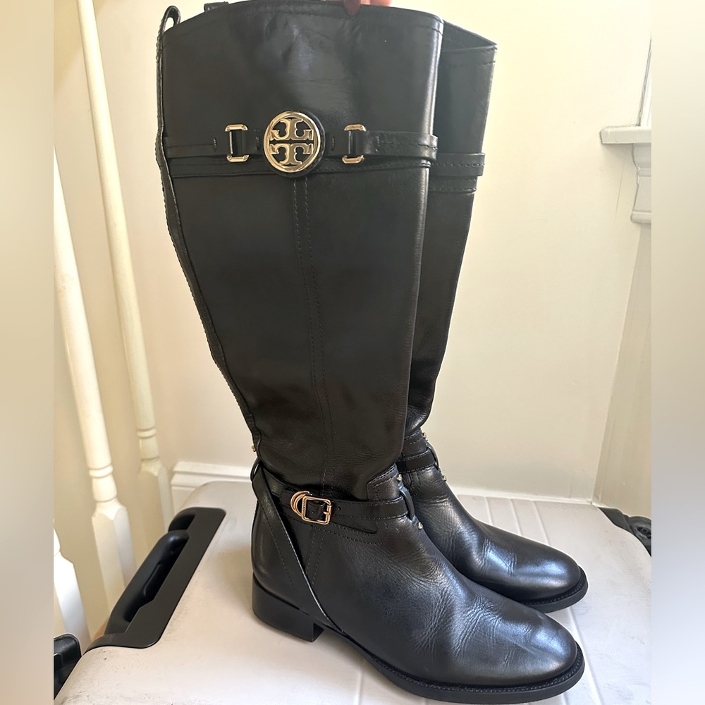 Tory Burch Calista Black Leather Tall Riding Boots Size 8.5
